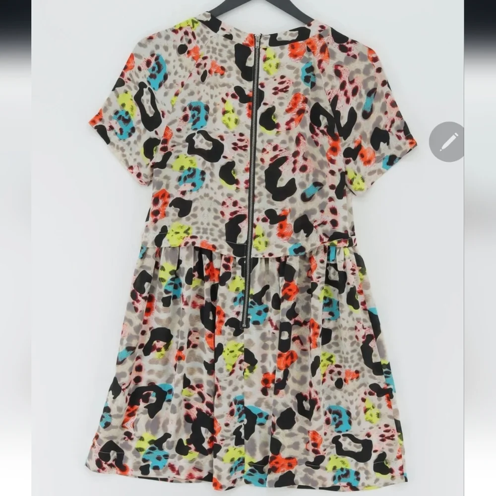 Topshop Multicolor Leopard Print Short-Sleeve Tunic Dress Size 6 - Picture 2 of 11